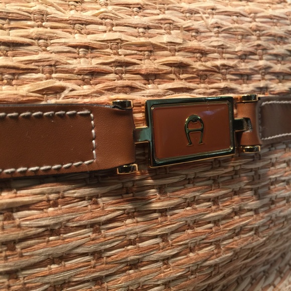 Etienne Aigner Tan Leather and Straw Satchel Bag - Picture 3 of 4